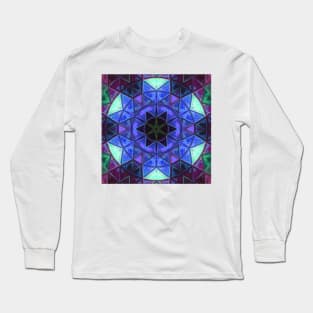 Mosaic Kaleidoscope Flower Blue Teal and Purple Long Sleeve T-Shirt